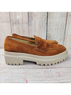 Patina Portland Leather Goods Womens Size 10 Zoe Chunky Loafers Shoes Rust Suede